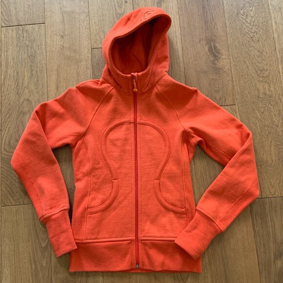 Women's Lululemon Scuba Hoodie Jacket Orange Full Zip Long Sleeves Hooded Size 2 - Picture 1 of 8
